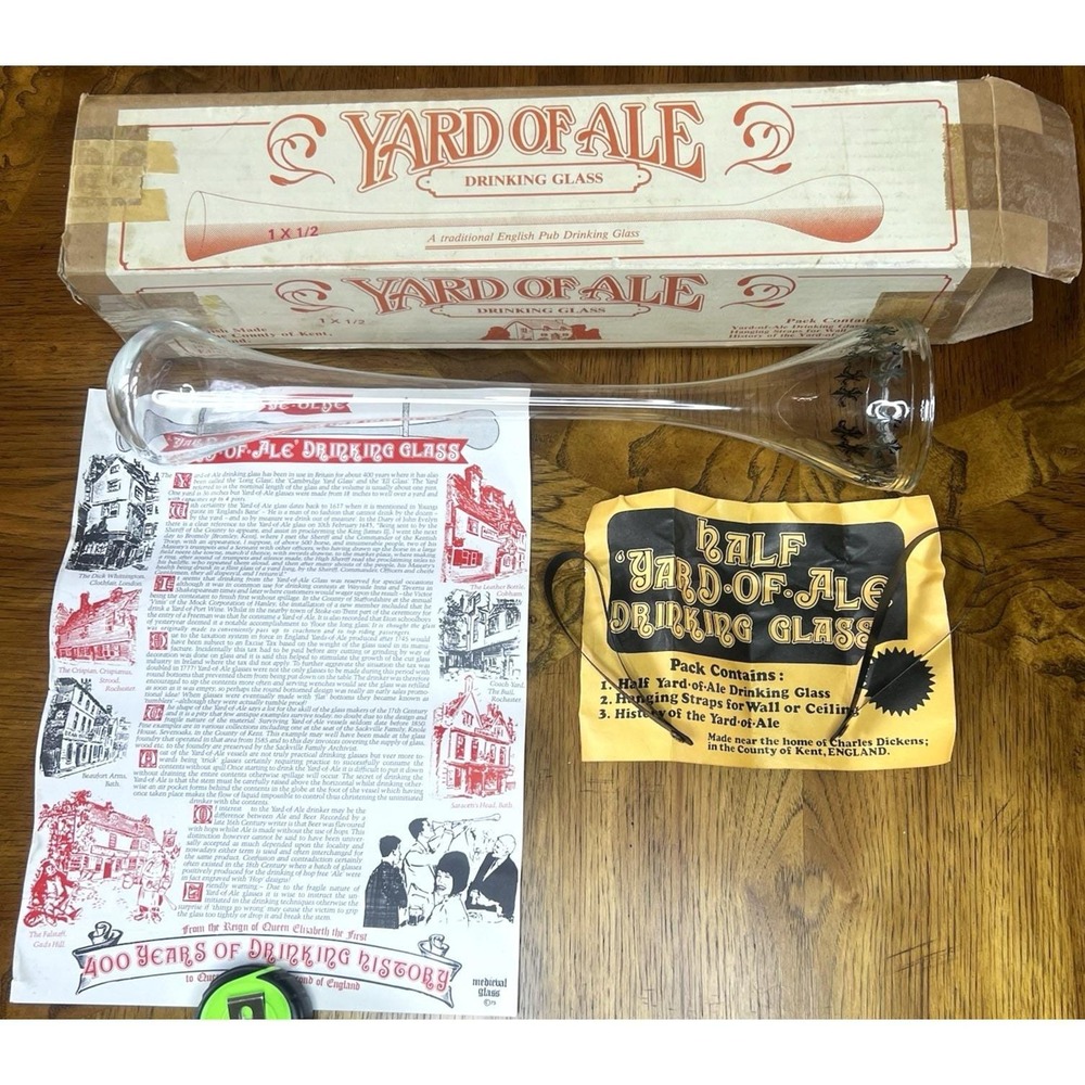Yard of Ale Hanging Drinking Glass-400 years Old History Bar Pub British England